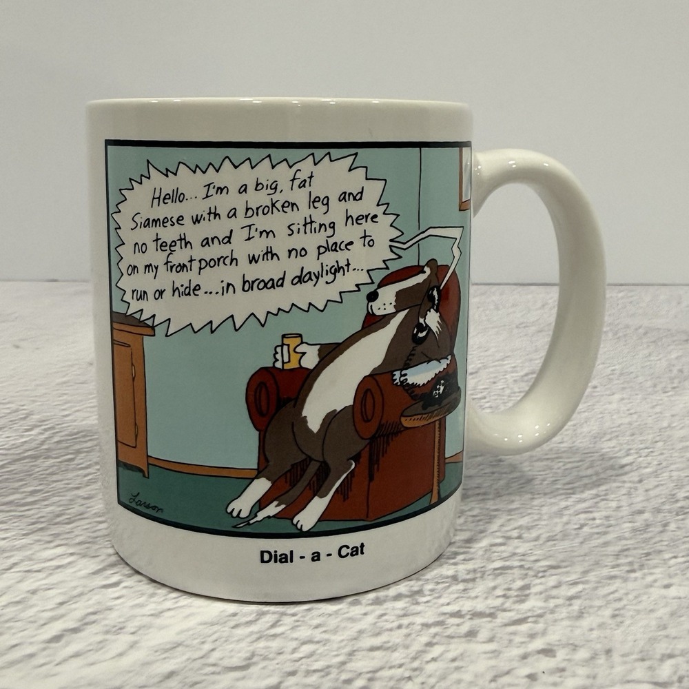 VTG 1988 Gary Larson The Far Side Dial A Cat Graphic Comic Strip Coffee Mug